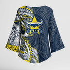 North Queensland Cowboys Kimono Sleeve Blouse Polynesian Tribal Tattoo Pacific Sport Art