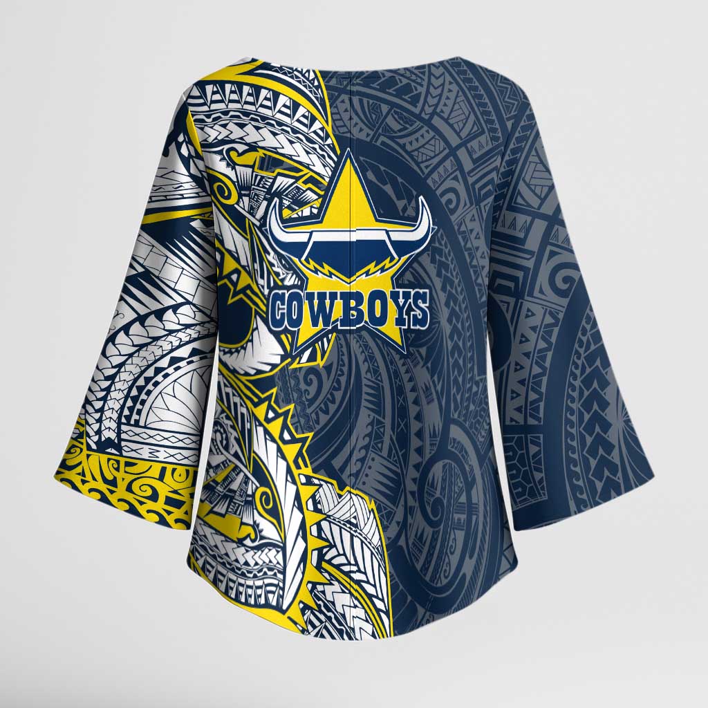 North Queensland Cowboys Kimono Sleeve Blouse Polynesian Tribal Tattoo Pacific Sport Art
