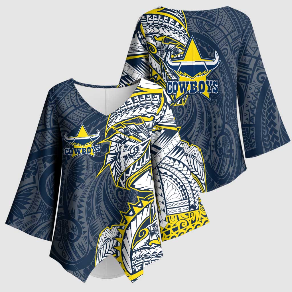North Queensland Cowboys Kimono Sleeve Blouse Polynesian Tribal Tattoo Pacific Sport Art
