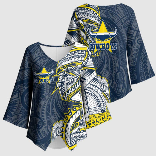 North Queensland Cowboys Kimono Sleeve Blouse Polynesian Tribal Tattoo Pacific Sport Art