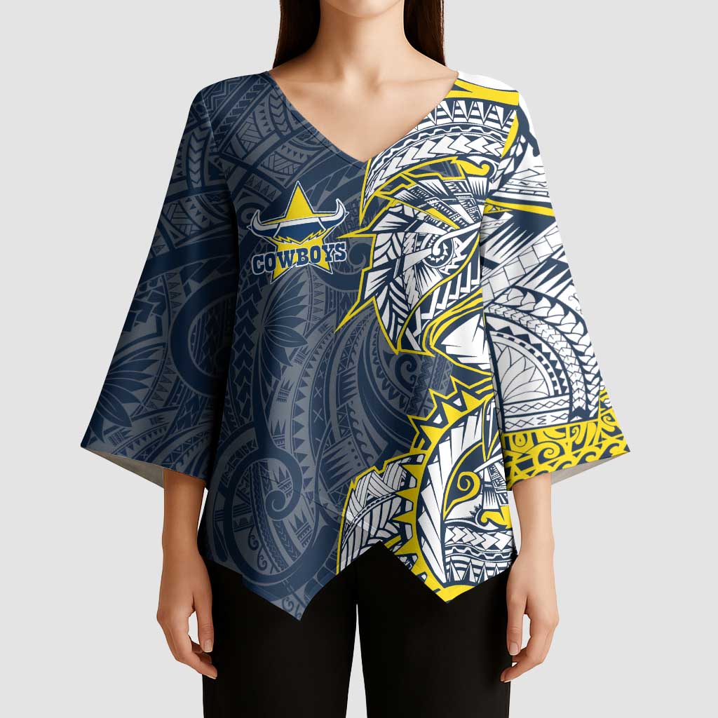 North Queensland Cowboys Kimono Sleeve Blouse Polynesian Tribal Tattoo Pacific Sport Art