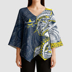 North Queensland Cowboys Kimono Sleeve Blouse Polynesian Tribal Tattoo Pacific Sport Art