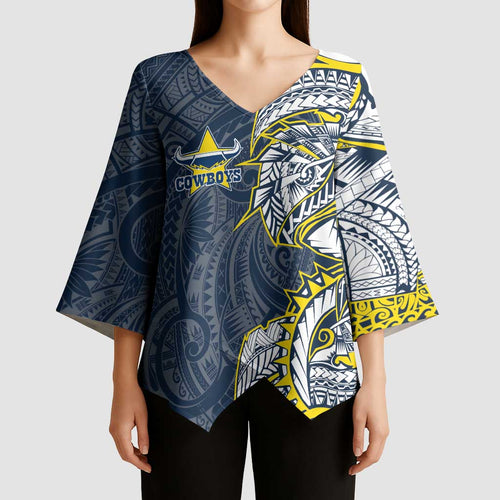 North Queensland Cowboys Kimono Sleeve Blouse Polynesian Tribal Tattoo Pacific Sport Art