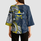 North Queensland Cowboys Kimono Sleeve Blouse Polynesian Tribal Tattoo Pacific Sport Art