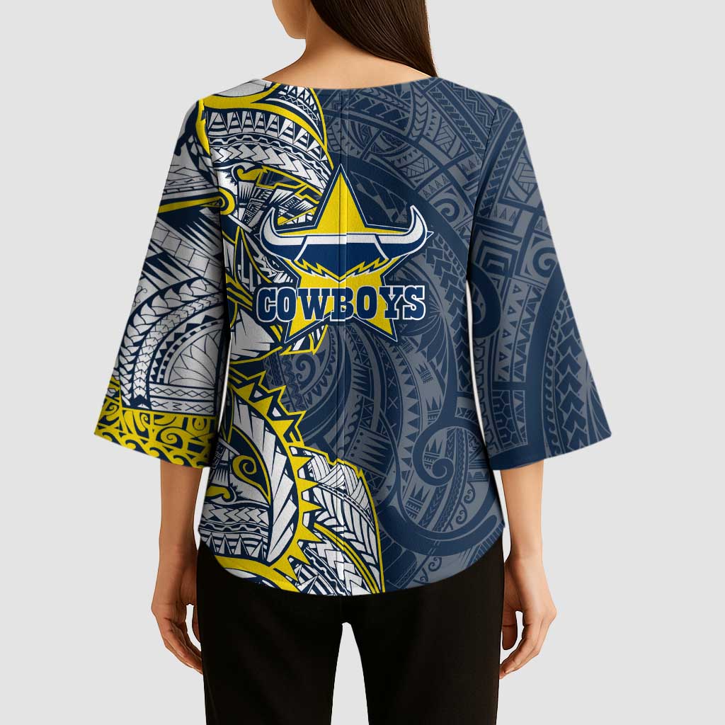 North Queensland Cowboys Kimono Sleeve Blouse Polynesian Tribal Tattoo Pacific Sport Art