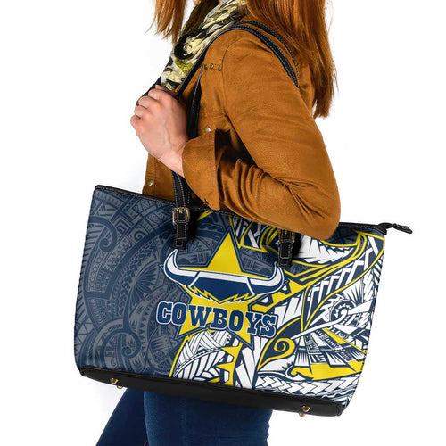 North Queensland Cowboys Leather Tote Bag Polynesian Tribal Tattoo Pacific Sport Art