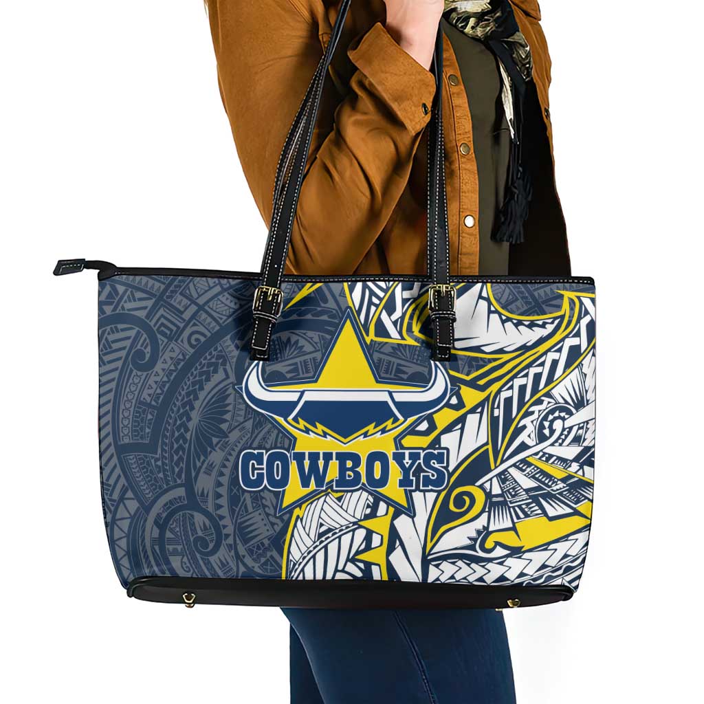 North Queensland Cowboys Leather Tote Bag Polynesian Tribal Tattoo Pacific Sport Art