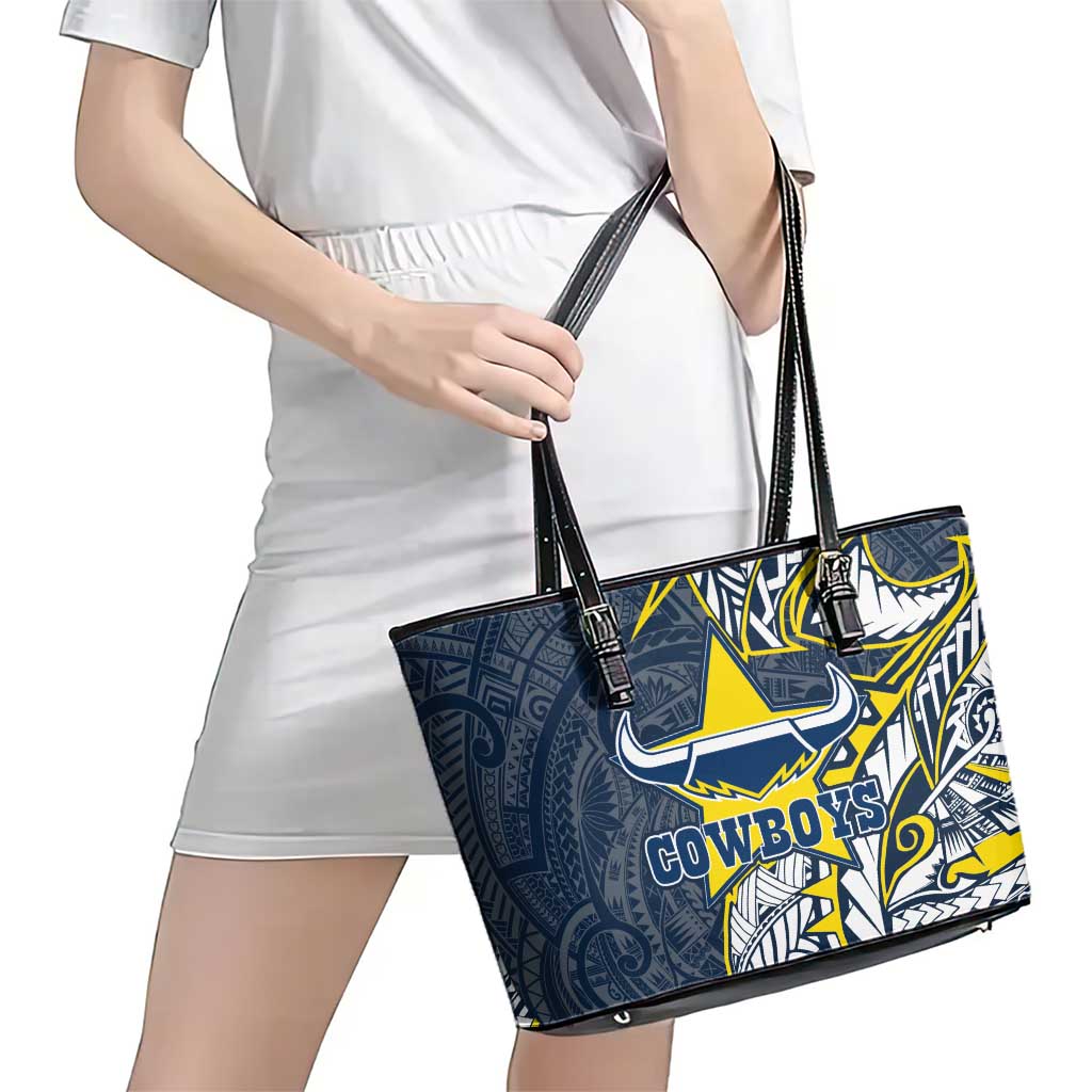 North Queensland Cowboys Leather Tote Bag Polynesian Tribal Tattoo Pacific Sport Art