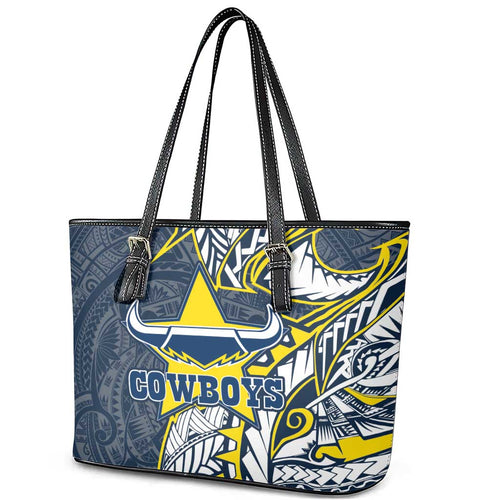 North Queensland Cowboys Leather Tote Bag Polynesian Tribal Tattoo Pacific Sport Art