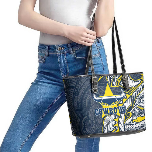 North Queensland Cowboys Leather Tote Bag Polynesian Tribal Tattoo Pacific Sport Art