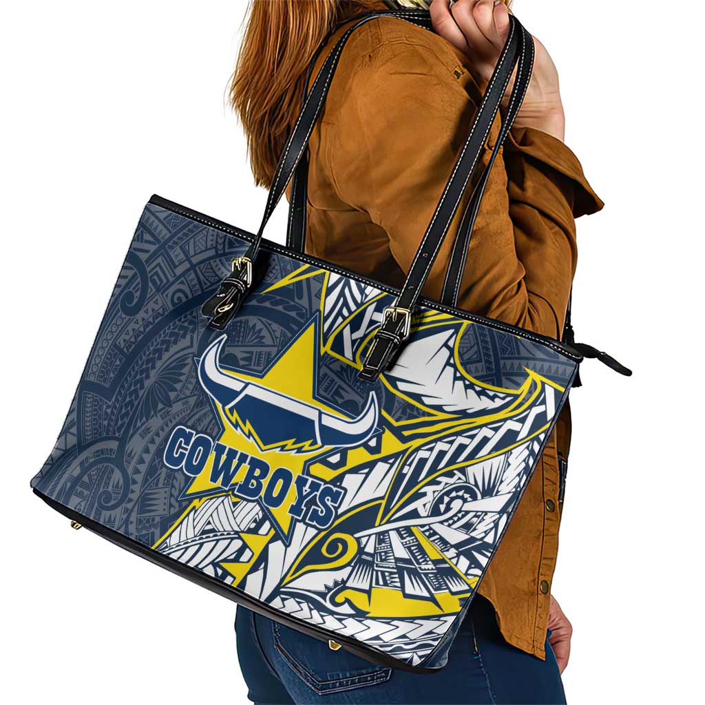 North Queensland Cowboys Leather Tote Bag Polynesian Tribal Tattoo Pacific Sport Art