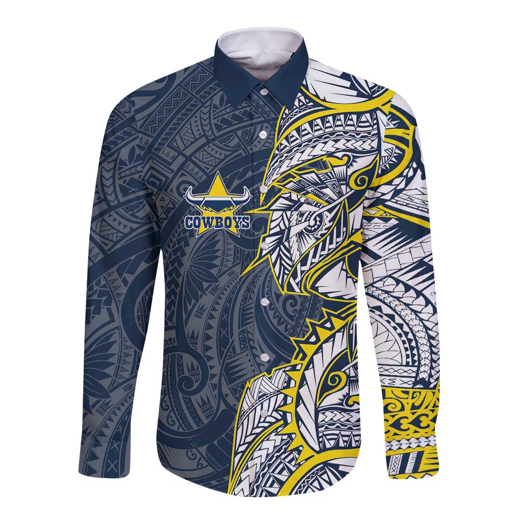 North Queensland Cowboys Long Sleeve Button Shirt Polynesian Tribal Tattoo Pacific Sport Art