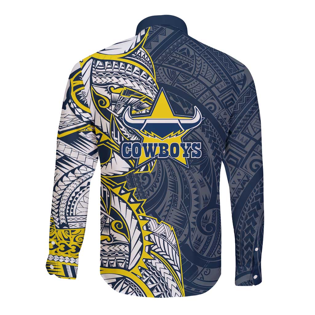 North Queensland Cowboys Long Sleeve Button Shirt Polynesian Tribal Tattoo Pacific Sport Art