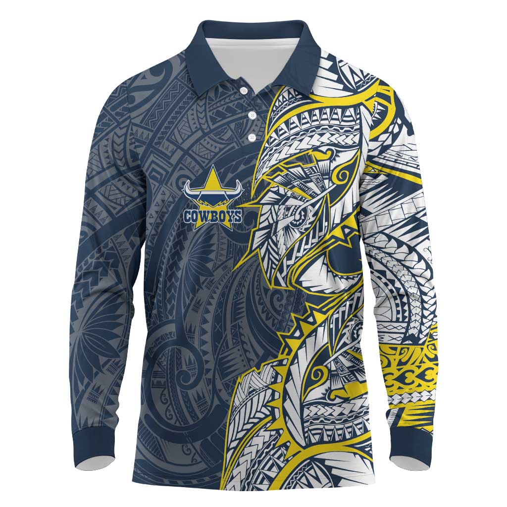 North Queensland Cowboys Long Sleeve Polo Shirt Polynesian Tribal Tattoo Pacific Sport Art
