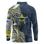 North Queensland Cowboys Long Sleeve Polo Shirt Polynesian Tribal Tattoo Pacific Sport Art