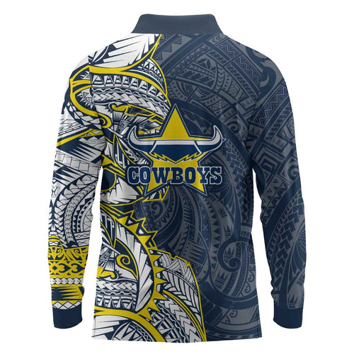 North Queensland Cowboys Long Sleeve Polo Shirt Polynesian Tribal Tattoo Pacific Sport Art