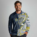 North Queensland Cowboys Long Sleeve Polo Shirt Polynesian Tribal Tattoo Pacific Sport Art