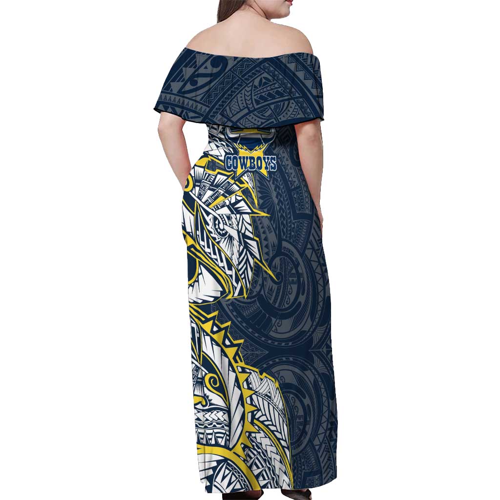 North Queensland Cowboys Off Shoulder Maxi Dress Polynesian Tribal Tattoo Pacific Sport Art