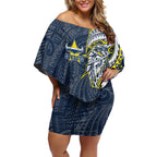 North Queensland Cowboys Off Shoulder Short Dress Polynesian Tribal Tattoo Pacific Sport Art