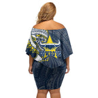 North Queensland Cowboys Off Shoulder Short Dress Polynesian Tribal Tattoo Pacific Sport Art