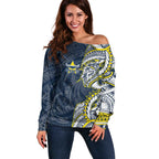 North Queensland Cowboys Off Shoulder Sweater Polynesian Tribal Tattoo Pacific Sport Art