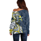 North Queensland Cowboys Off Shoulder Sweater Polynesian Tribal Tattoo Pacific Sport Art