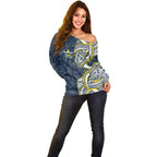 North Queensland Cowboys Off Shoulder Sweater Polynesian Tribal Tattoo Pacific Sport Art