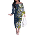 North Queensland Cowboys Off The Shoulder Long Sleeve Dress Polynesian Tribal Tattoo Pacific Sport Art