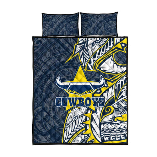 North Queensland Cowboys Quilt Bed Set Polynesian Tribal Tattoo Pacific Sport Art