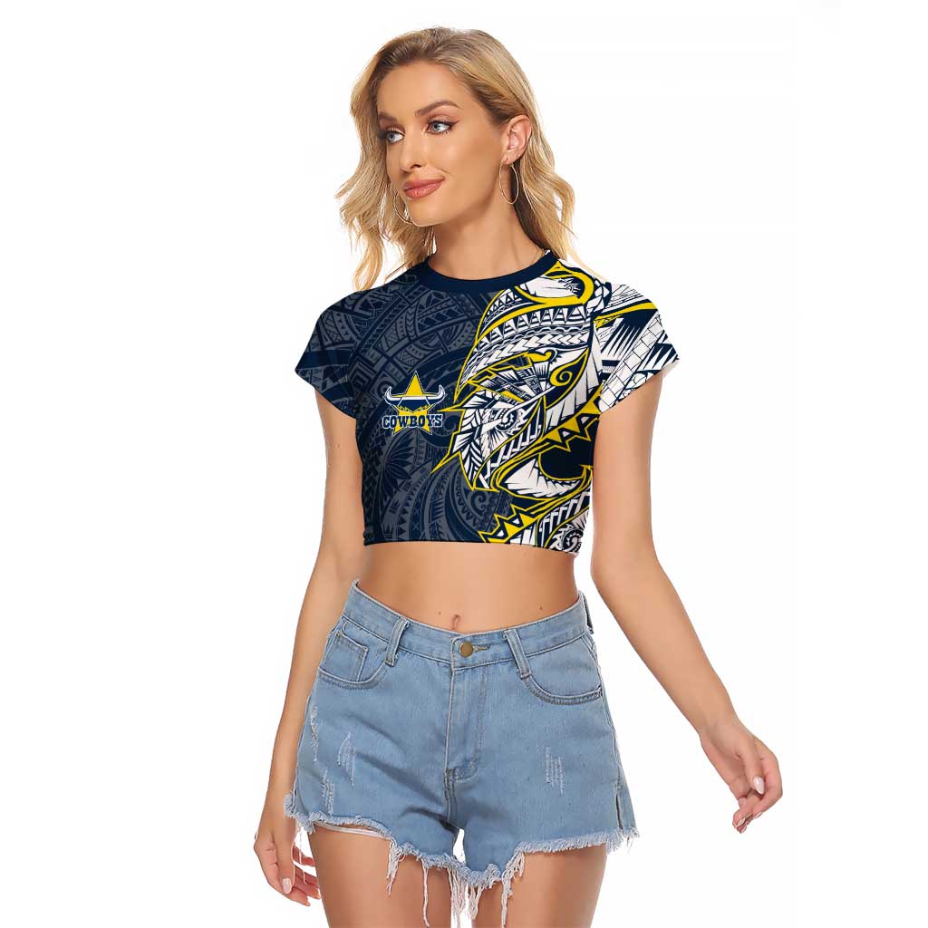 North Queensland Cowboys Raglan Cropped T Shirt Polynesian Tribal Tattoo Pacific Sport Art
