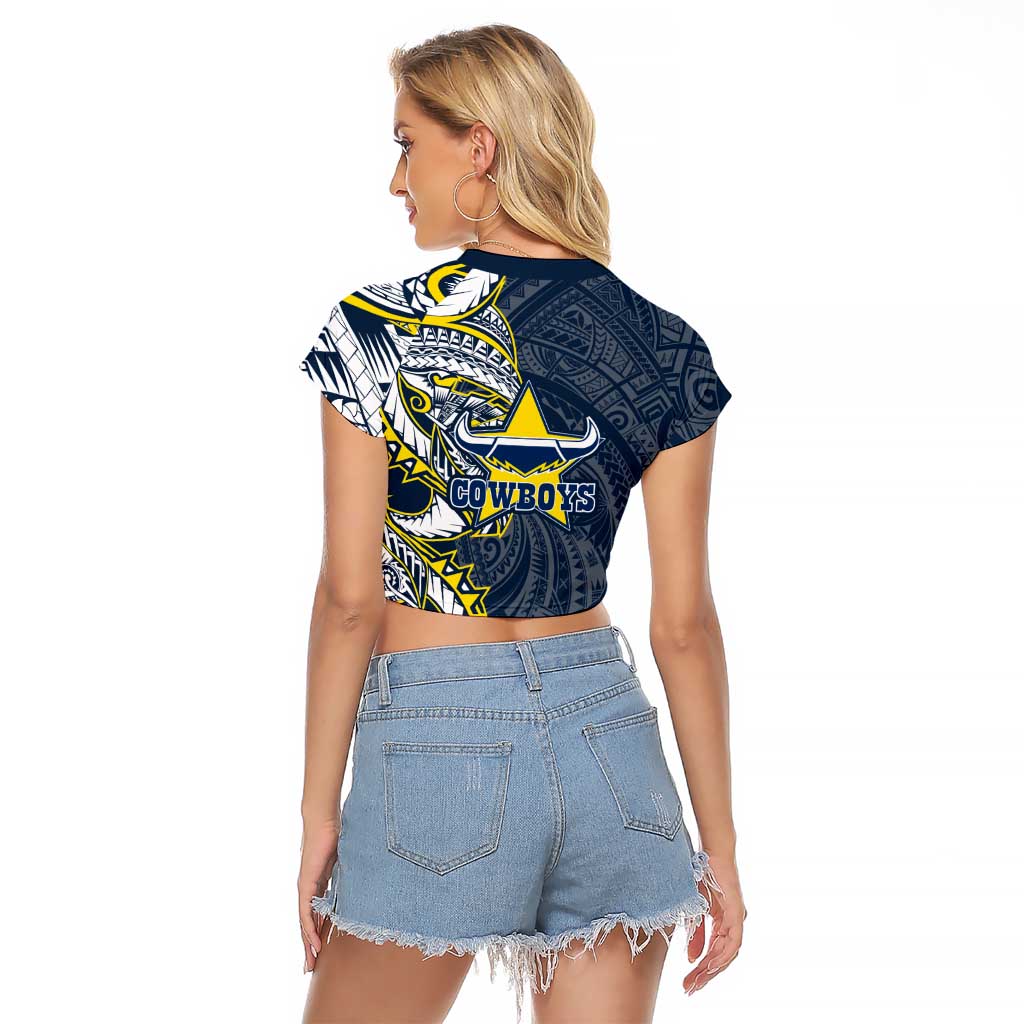 North Queensland Cowboys Raglan Cropped T Shirt Polynesian Tribal Tattoo Pacific Sport Art