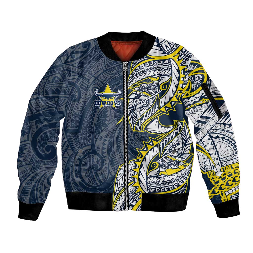 North Queensland Cowboys Sleeve Zip Bomber Jacket Polynesian Tribal Tattoo Pacific Sport Art