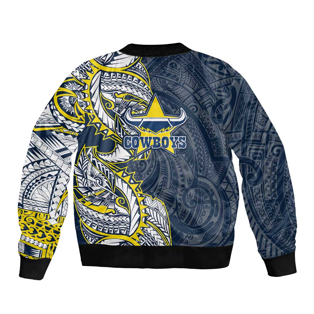 North Queensland Cowboys Sleeve Zip Bomber Jacket Polynesian Tribal Tattoo Pacific Sport Art