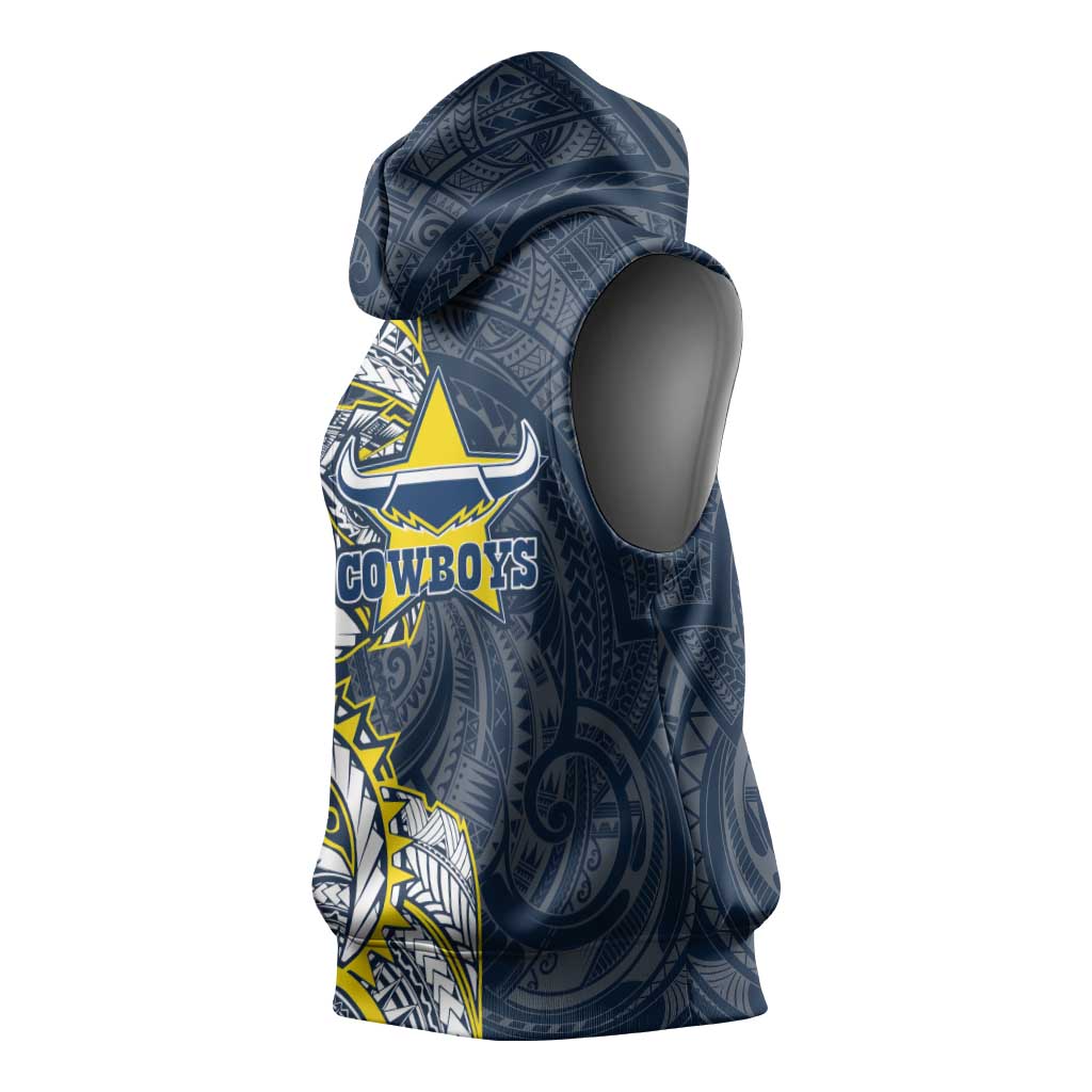 North Queensland Cowboys Sleeveless Hoodie Polynesian Tribal Tattoo Pacific Sport Art