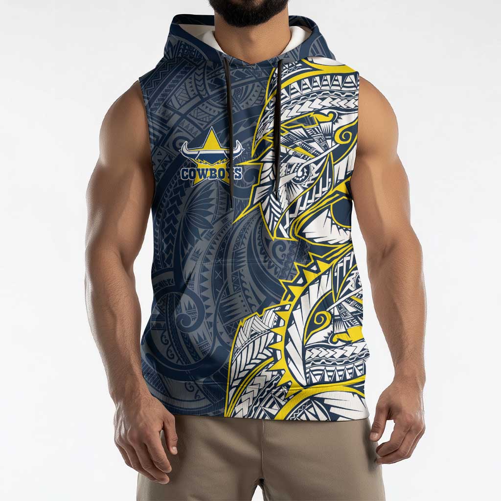 North Queensland Cowboys Sleeveless Hoodie Polynesian Tribal Tattoo Pacific Sport Art