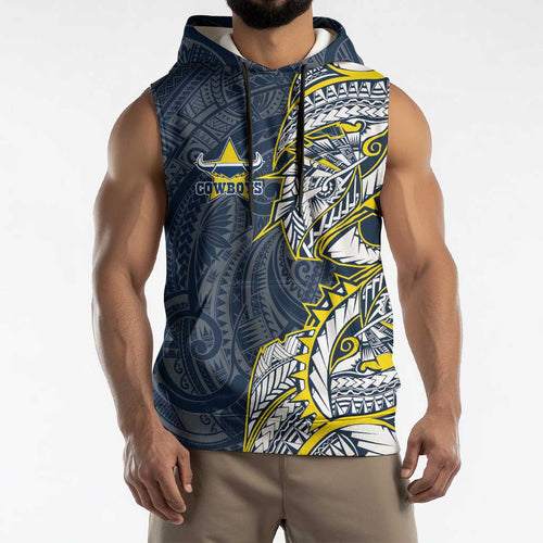 North Queensland Cowboys Sleeveless Hoodie Polynesian Tribal Tattoo Pacific Sport Art