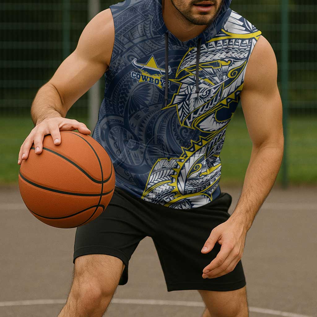North Queensland Cowboys Sleeveless Hoodie Polynesian Tribal Tattoo Pacific Sport Art