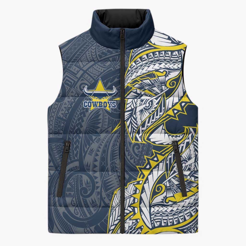 North Queensland Cowboys Sleeveless Puffer Jacket Polynesian Tribal Tattoo Pacific Sport Art