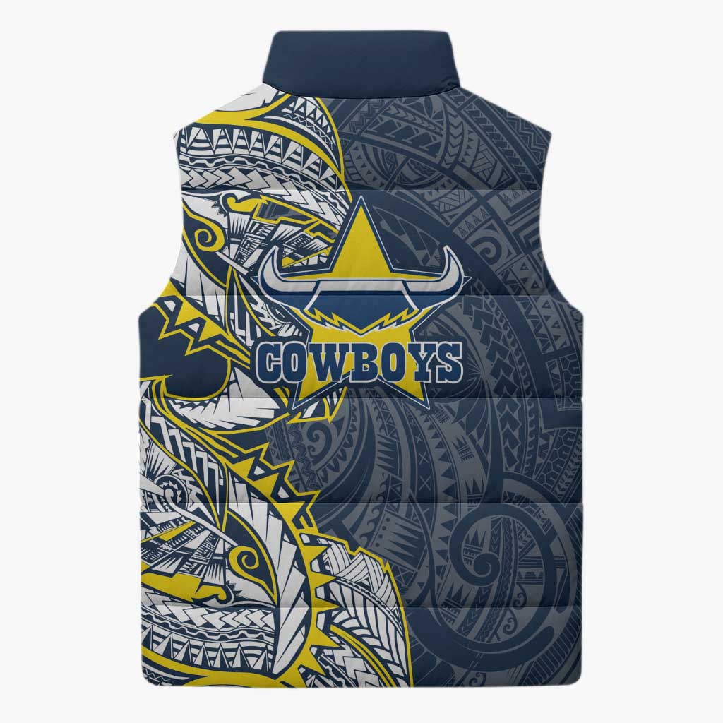 North Queensland Cowboys Sleeveless Puffer Jacket Polynesian Tribal Tattoo Pacific Sport Art