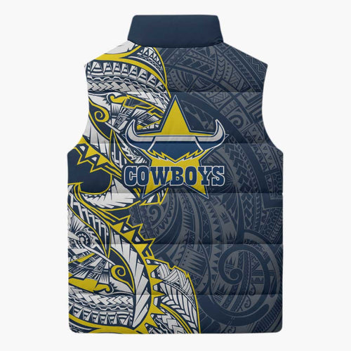 North Queensland Cowboys Sleeveless Puffer Jacket Polynesian Tribal Tattoo Pacific Sport Art