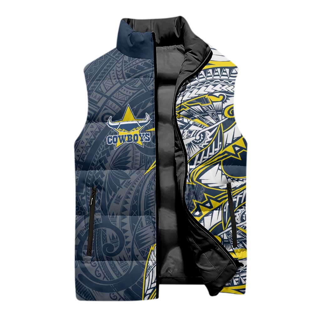 North Queensland Cowboys Sleeveless Puffer Jacket Polynesian Tribal Tattoo Pacific Sport Art