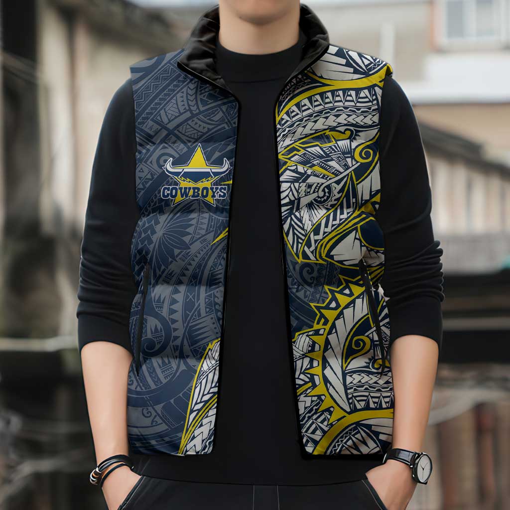 North Queensland Cowboys Sleeveless Puffer Jacket Polynesian Tribal Tattoo Pacific Sport Art