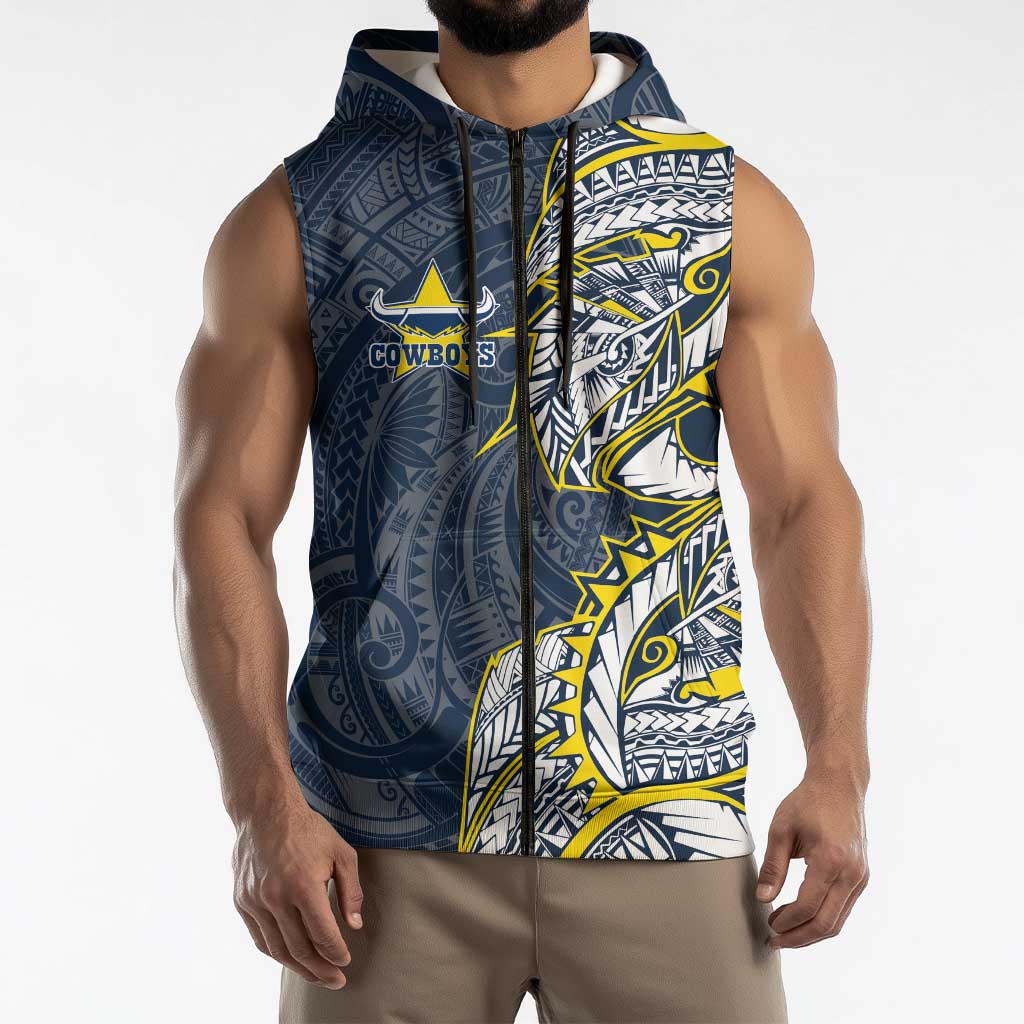 North Queensland Cowboys Sleeveless Zip Hoodie Polynesian Tribal Tattoo Pacific Sport Art