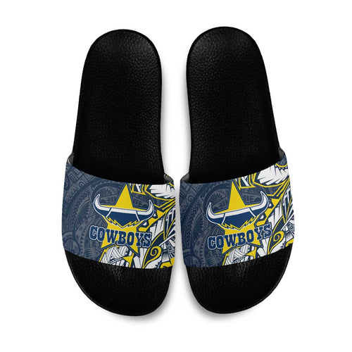 North Queensland Cowboys Slide Sandals Polynesian Tribal Tattoo Pacific Sport Art