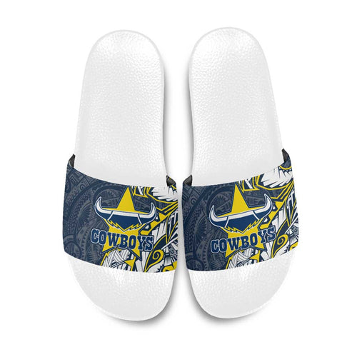 North Queensland Cowboys Slide Sandals Polynesian Tribal Tattoo Pacific Sport Art