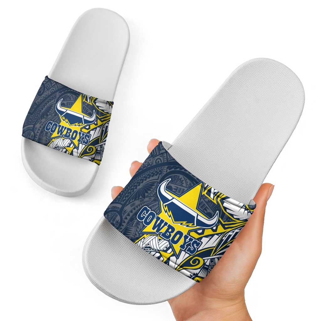 North Queensland Cowboys Slide Sandals Polynesian Tribal Tattoo Pacific Sport Art