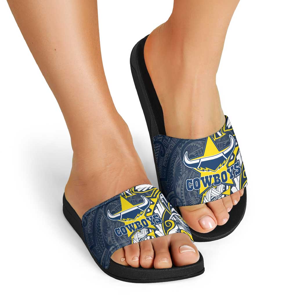 North Queensland Cowboys Slide Sandals Polynesian Tribal Tattoo Pacific Sport Art