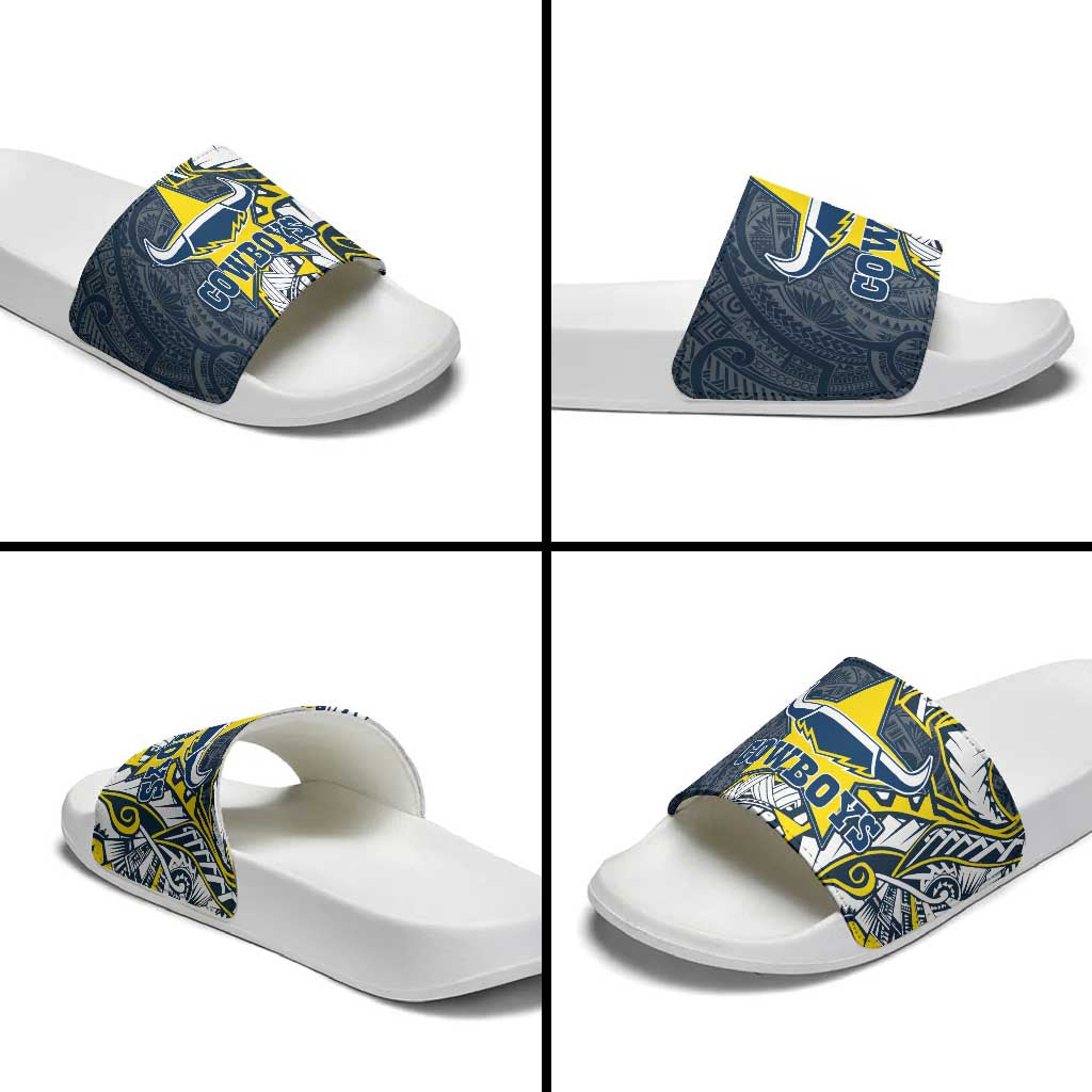 North Queensland Cowboys Slide Sandals Polynesian Tribal Tattoo Pacific Sport Art
