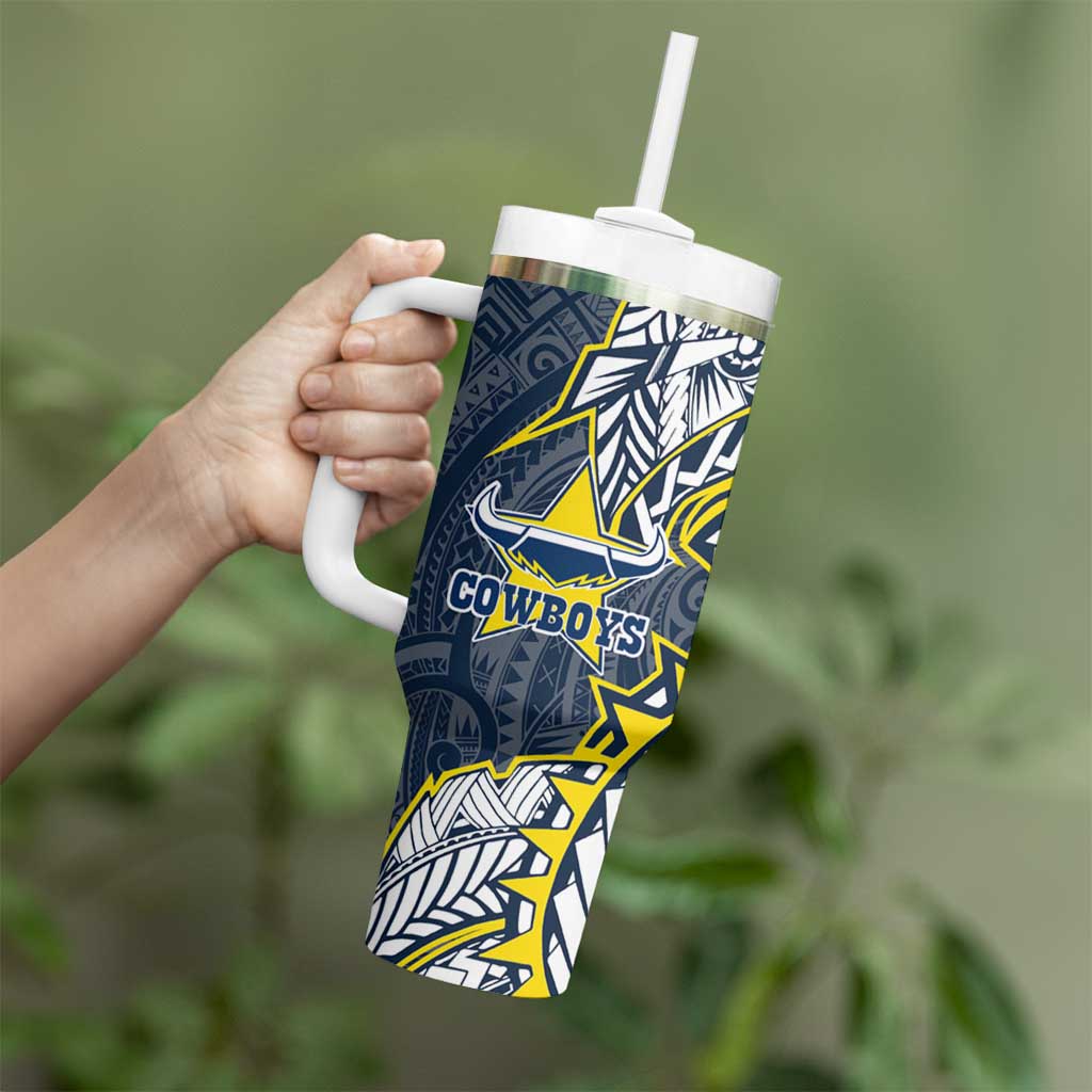 North Queensland Cowboys Tumbler With Handle Polynesian Tribal Tattoo Pacific Sport Art