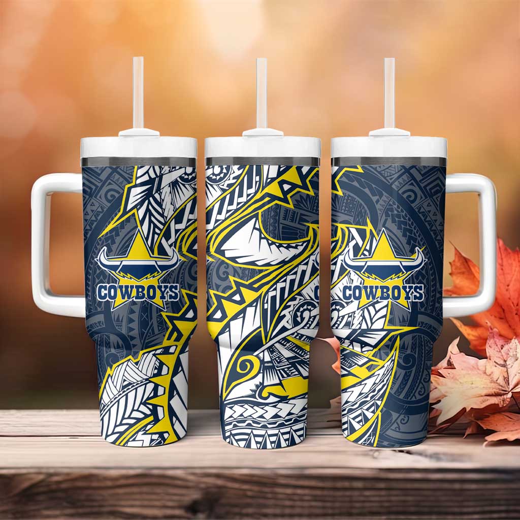 North Queensland Cowboys Tumbler With Handle Polynesian Tribal Tattoo Pacific Sport Art